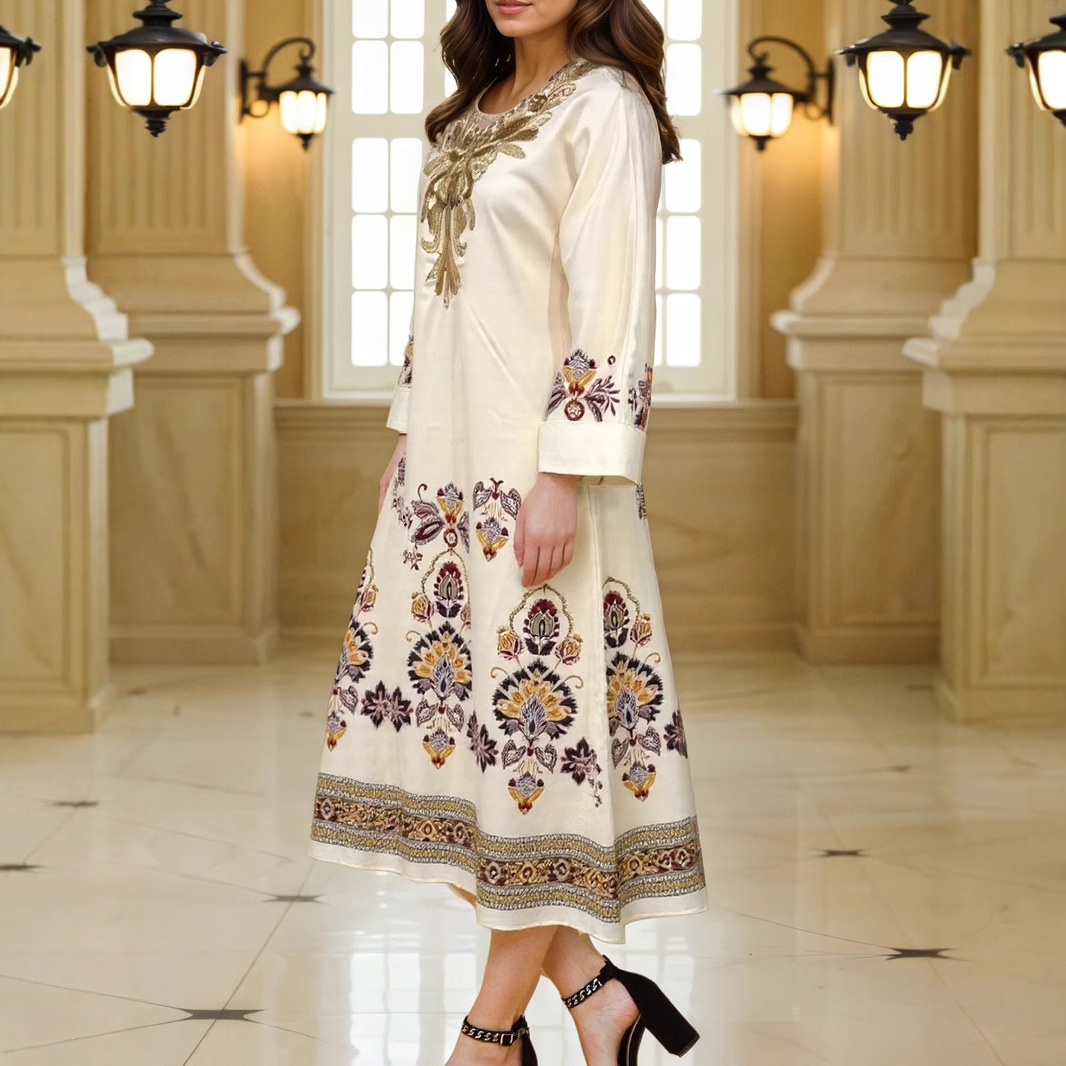 Women's Clothing Robe Dubai Printed Beaded Hot Diamond Embroidery Dress_ecoleips.com
