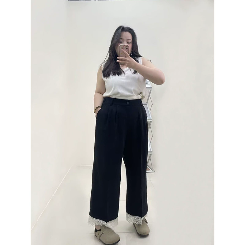 240斤胖mm巨显瘦裤子春夏季梨型身材裤子高腰垂坠感花边西裤3485