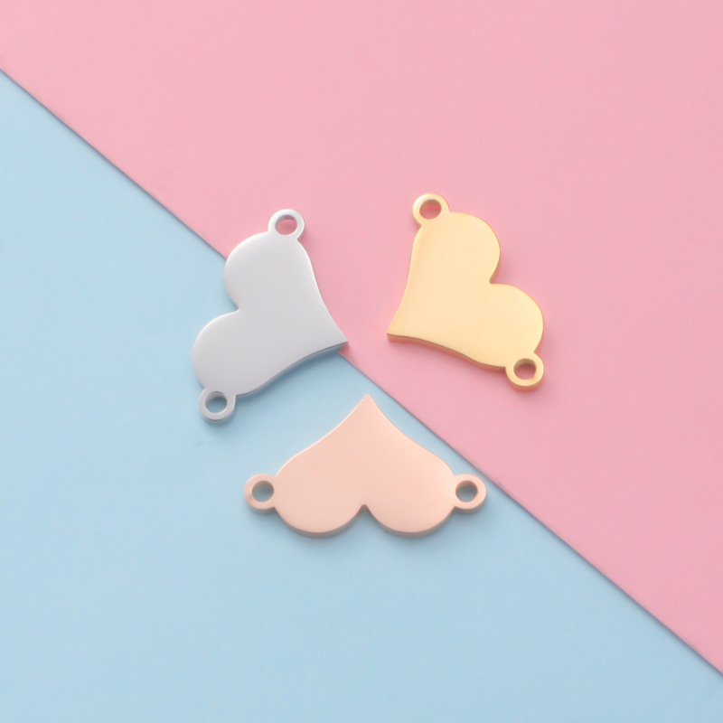 Pendant Jewelry Making Type 1 Piece Stainless Steel PVD Coated 18K Gold Real Gold Plated Customization Laser Engraving Heart Shape Pendant DIY Jewelry Accessories