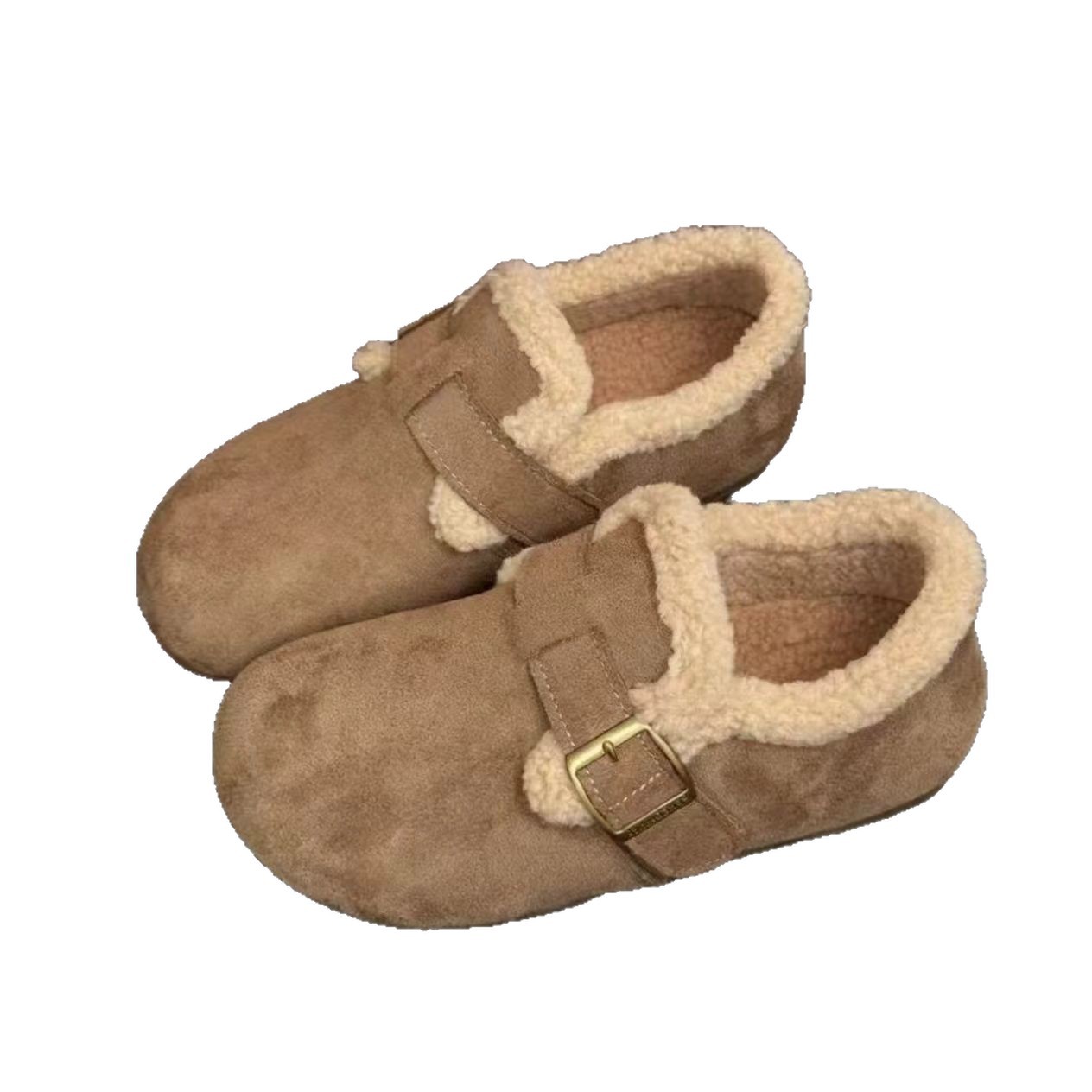 Todos los tipos de retro y terciopelo aumentan la altura interior de los zapatos de botón plano para mujeres 2025 nuevo otoño y invierno aumentan la altura de los zapatos de lana suave