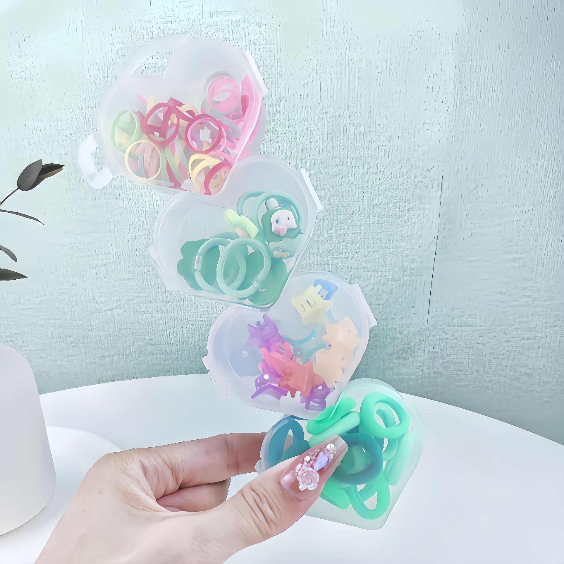 Base coreana para el cabello de los niños, toalla de banda de goma, anillo de cabello para niños pequeños, anillo de cabello de caja de color, joyas de cabello de cuerda