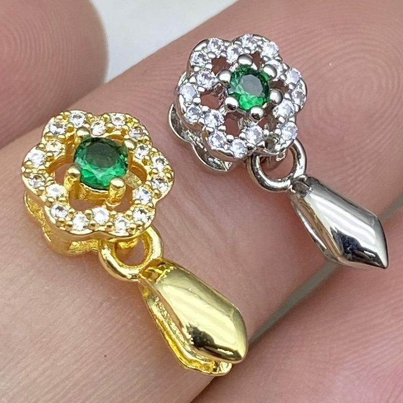 翡翠玉器吊头玉夹扣diy手工配件项链吊坠扣头18k注金卡扣花朵项坠