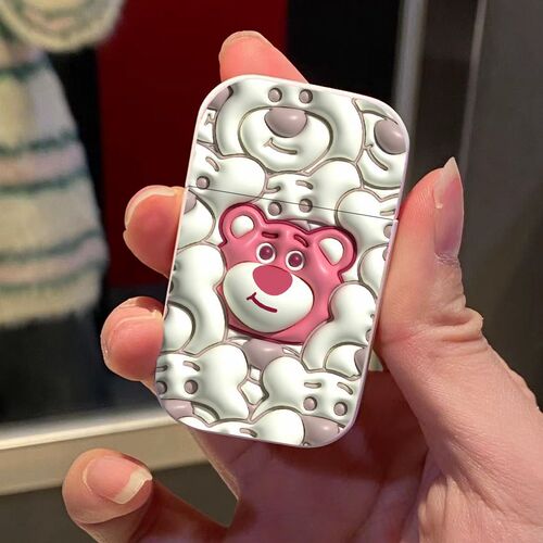 3D strawberry bear cute pink flame gas transparent lighter Instagram girls high-quality creative windproof string