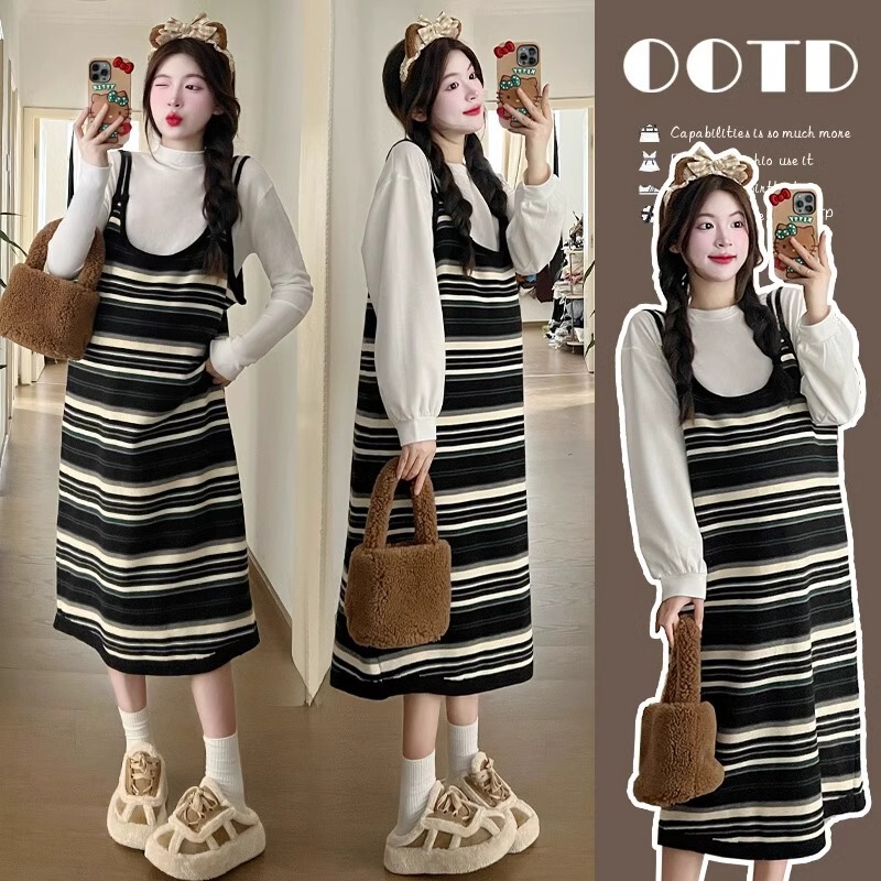 Maternity Autumn Dress 2025 New Fashion Stylish Trendy Base Shirt Top Autumn Winter Maternity Outfit Set