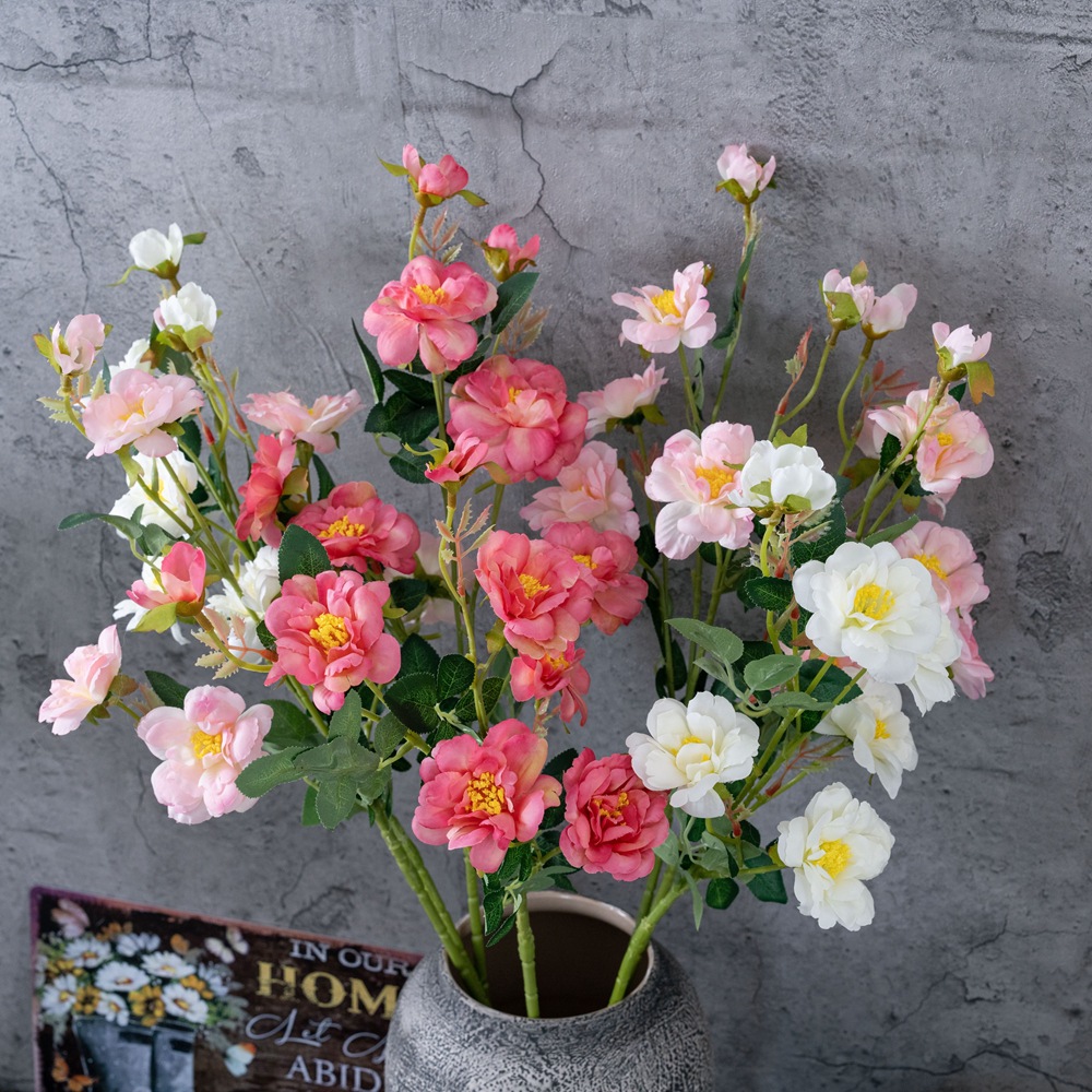 月季玫瑰花桃花中式仿真花厂家家居装饰婚庆手捧花墙假花MW15188
