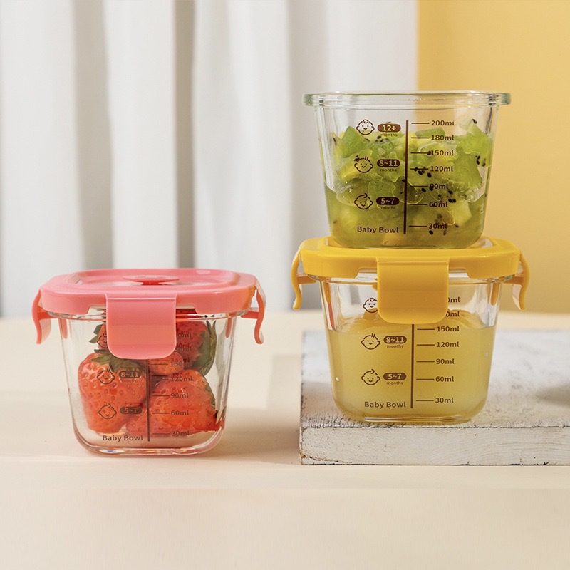 Cuenco de alimentos suplementarios para bebés calentado por microondas, caja de almuerzo con cubierta, huevo al vapor, caja de muestra de alimentos cocinados, caja de vidrio
