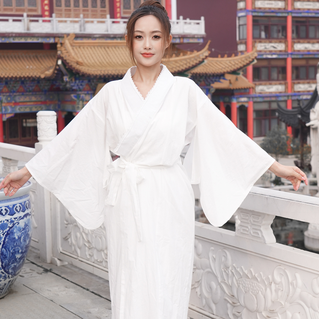 Han Yue Kimono Muscle Rider Bathrobe Kimono Feather Weave White Inner Japanese Kimono Women's Formal Bottoming