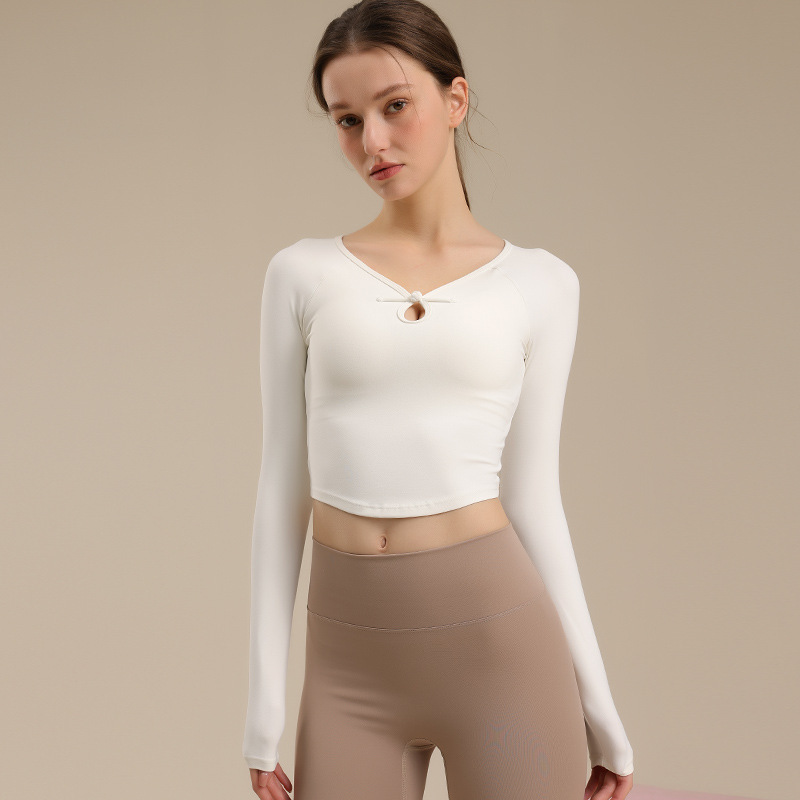 V-Neck Short Fitness Yoga Suit Long-Sleeved Outer Wear Running Pilates Tight Body-Slimming Sports Top with Chest Pad for Women V-Neck Short Fitness Yoga Suit Long-Sleeved Outer Wear Running Pilates Tight Body-Slimming Sports Top with Chest Pad for Women
