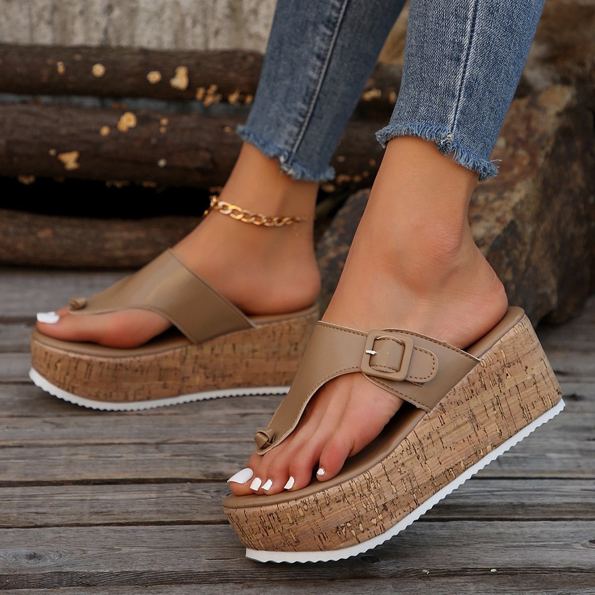 Women's New Style Platform Casual Plus Size Flip Flops, Summer, Thick Soled Wedge Sandals,_vogvips.com