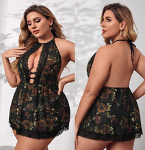 欧美胖MM外贸情趣内衣露背睡衣套装性感透明蕾丝短裙7363