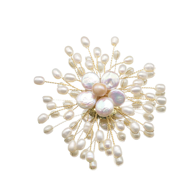 Perla de agua dulce natural sinuoso broche de las mujeres de alto grado de la flor de Navidad broche de gama alta de diseño de joyería al por mayor