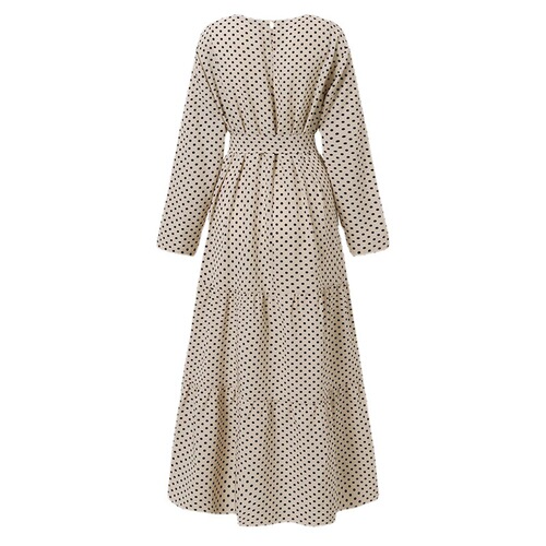 Modest Muslim Plus Size Polka Dot Elegant Dress Robe Long Sleeve Full Skirt Dress