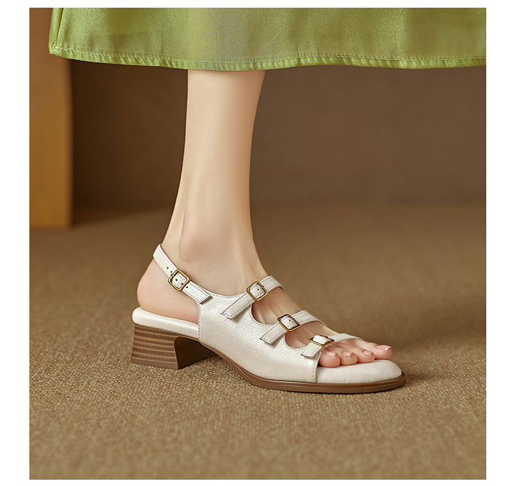 Sandal hở mũi nữ quai ngang gót thấp phong cách La Mã đơn giản — màu nâu chi tiết 16