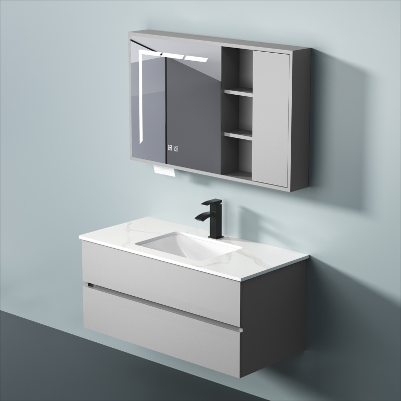 Gabinete de baño azul gris combinado cerámica lavabo lava