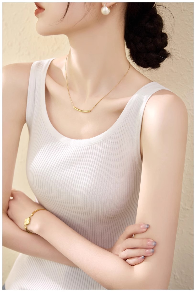 Áo hai dây dệt kim cổ tròn mặc trong mỏng mùa hè cho nữ — Màu đen chi tiết 7