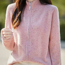 点子纱针织开衫女质感拉链慵懒宽松毛衣外套秋冬时尚花纱长袖上衣