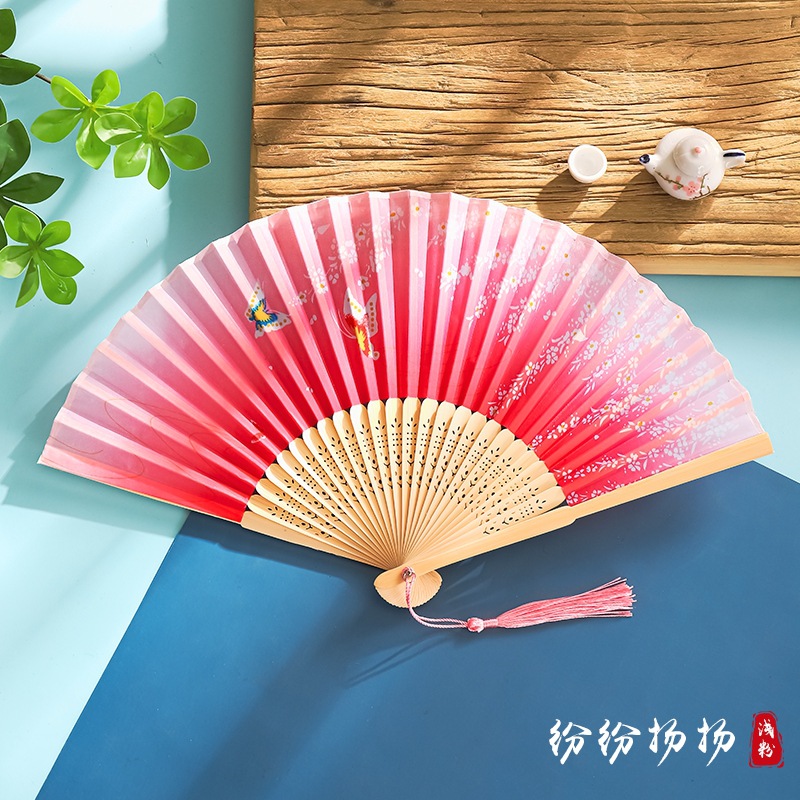 Ventilador Ventilador plegable Estilo chino Estilo antiguo Estilo japonés Mujer borla Verano Niños Plegable portátil Baile Hanfu Mini ventilador
