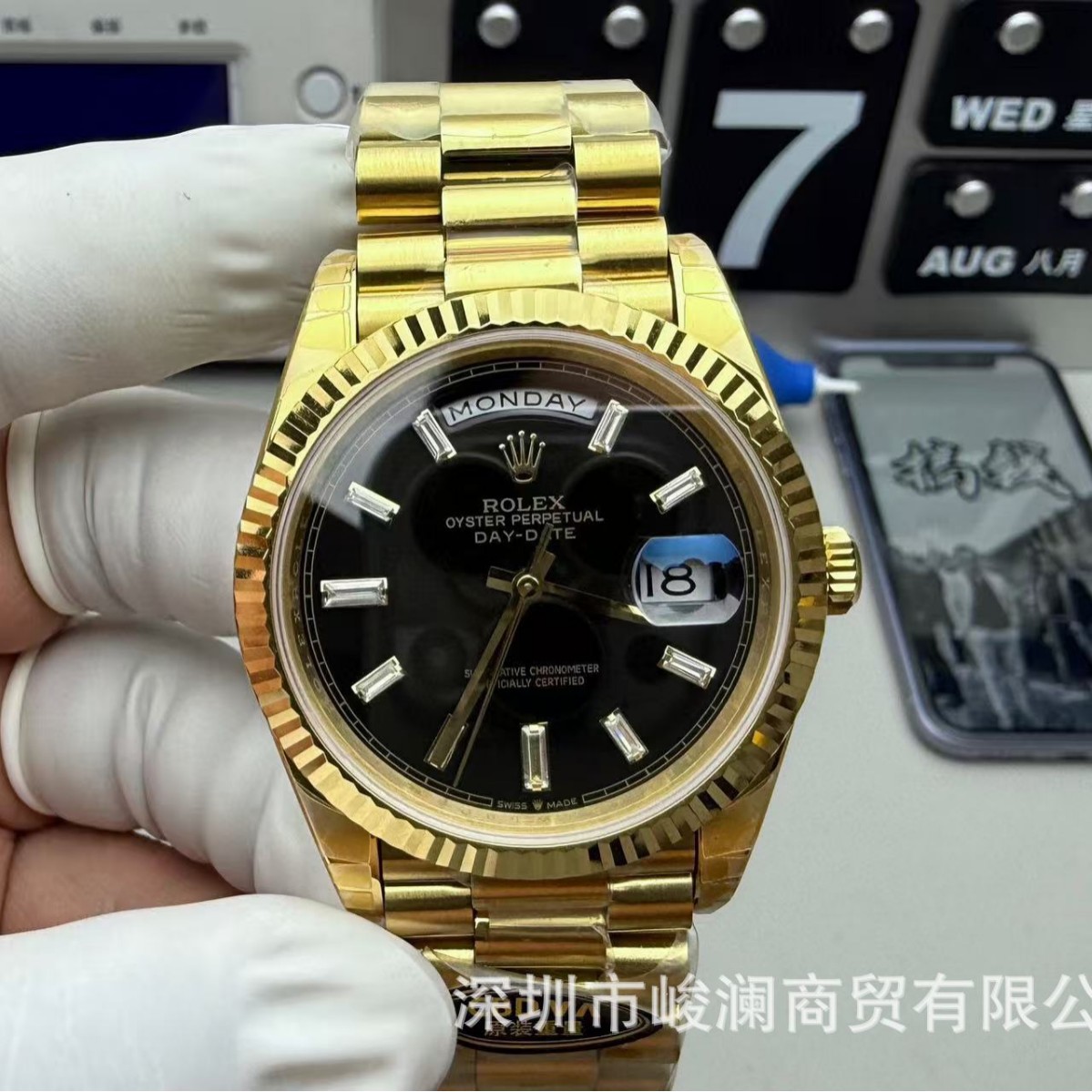 Comercio exterior transfronterizo negro DD diario de domingo mesa de juego verde reloj mecánico automático reloj de hombre reloj calendario doble