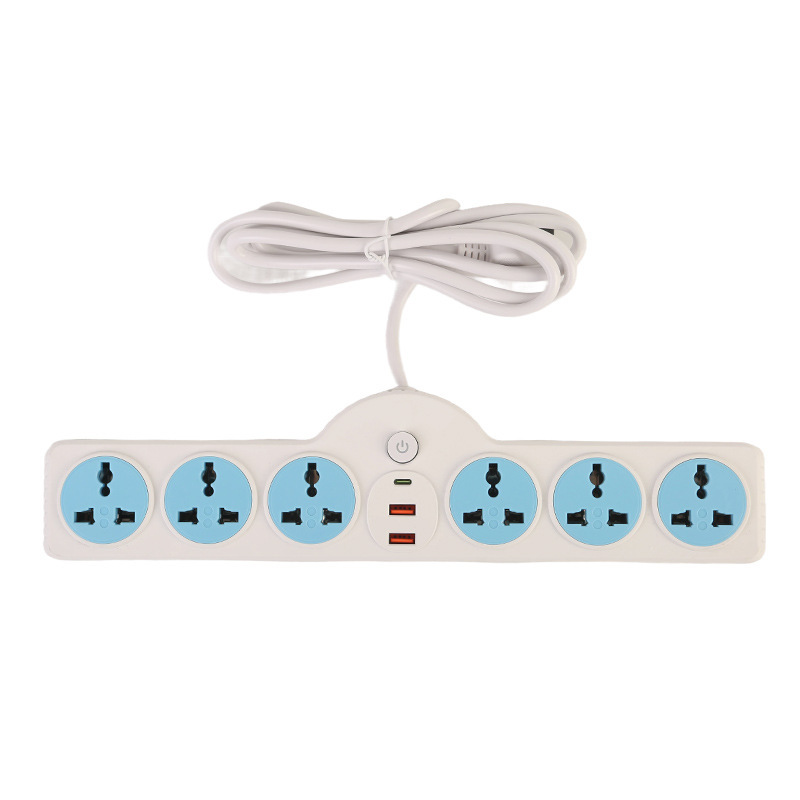 2USB + 1Type-C estándar británico estándar europeo estándar americano 6 18 agujeros cara azul paquete de bolsa larga