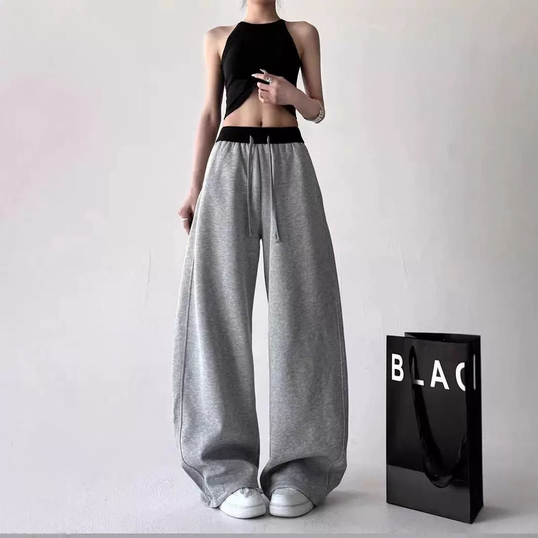 2025秋冬款撞色腰弯刀裤女高腰显瘦休闲卫裤香蕉阔腿裤直筒阔腿裤