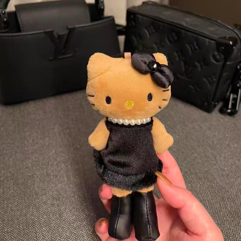 日系新款长腿黑色豹纹长腿名媛风小猫毛绒玩具挂件包包钥匙扣|undefined