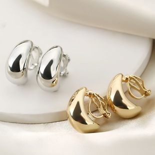 European and American Cross-Border Fashion New Earrings French Water Drop Ear Clips Without Pierced Ears High-End Simple Glossy Women's Trendy Earrings