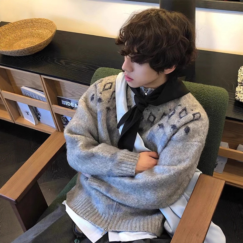 Vintage Scandinavian Style Fair Isle Knitwear Cardigan Jacket Men's Lazy Style High-End Jacquard Knitwear Inner Wear