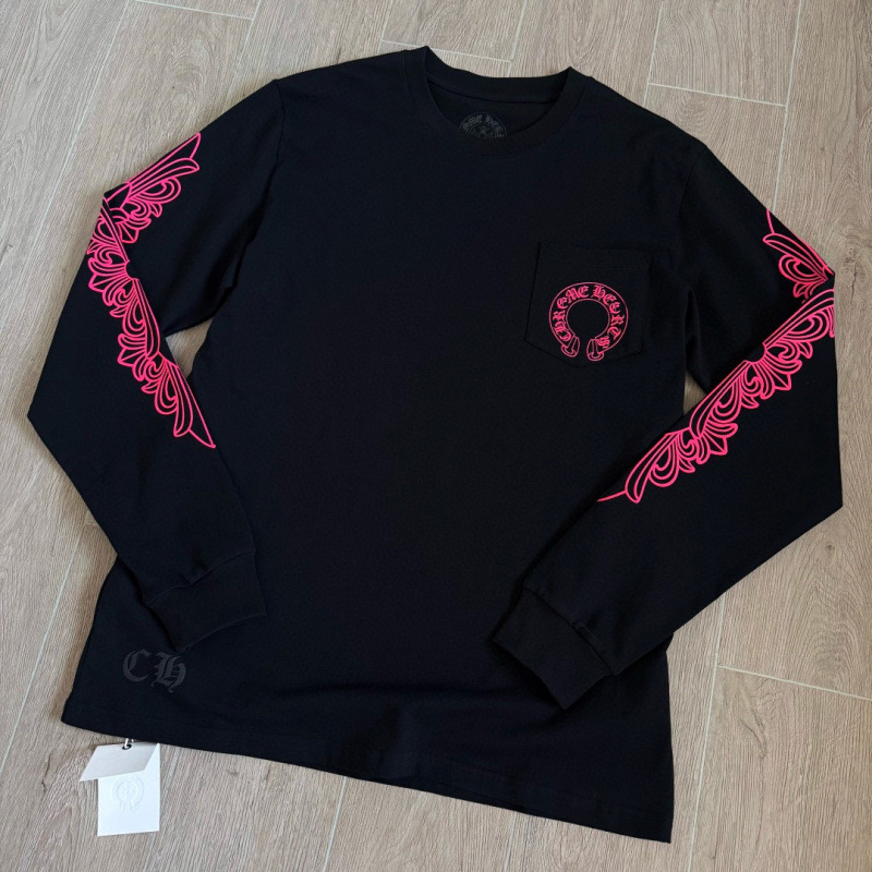 Cross-Border 26S New Pink Cross Vine Pattern Long-Sleeve Cotton Crew Neck Trendy High Street American Style T-Shirt for Men and Women Cross-Border 26S New Pink Cross Vine Pattern Long-Sleeve Cotton Crew Neck Trendy High Street American Style T-Shirt for Men and Women