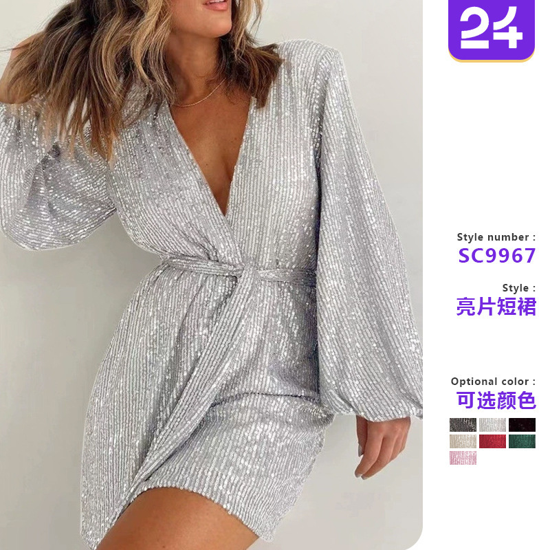 2026 New European and American Cross-Border Amazon Direct Sales Holiday Party Fashion Sequined Long-Sleeved Dress Jumpsuit Shorts