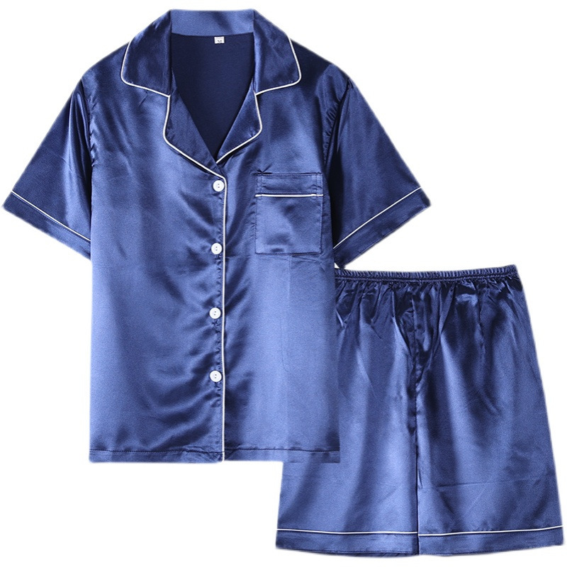 Pajamas de pareja de hielo de verano de mangas largas damas cardigan casuales sueltos primavera y otoño hombres de mediana edad ropa para el hogar grande