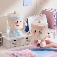 デスクトップゴミ箱家庭用リビングルームゴミ収納バケツ蓋付きプラスチックミニオフィス収納かわいい紙バスケット