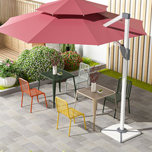 北歐鐵藝戶外別墅庭院方形桌椅套件組合帶傘室外桌椅露天花園餐桌