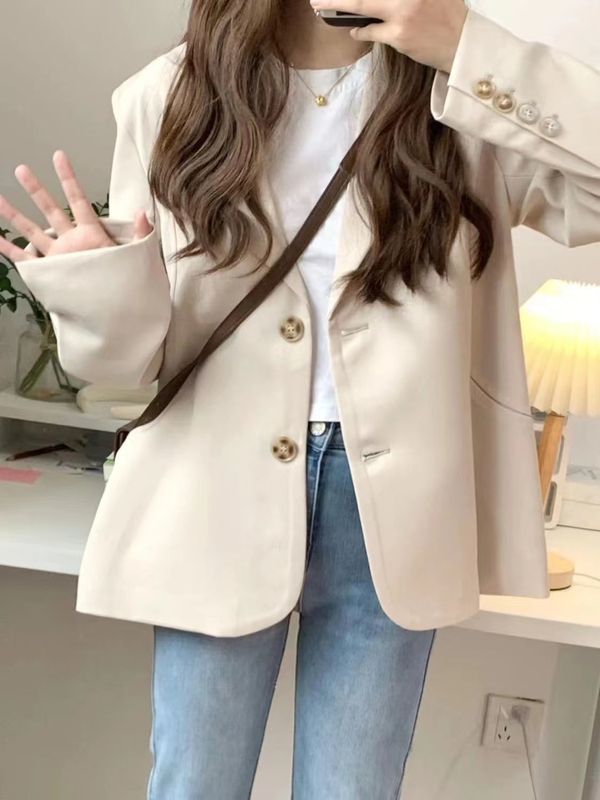 小个子西装外套女矮个子棕色气质宽松短款小西服码秋|undefined