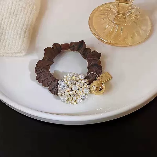 6129#Coffee pearl hair tie