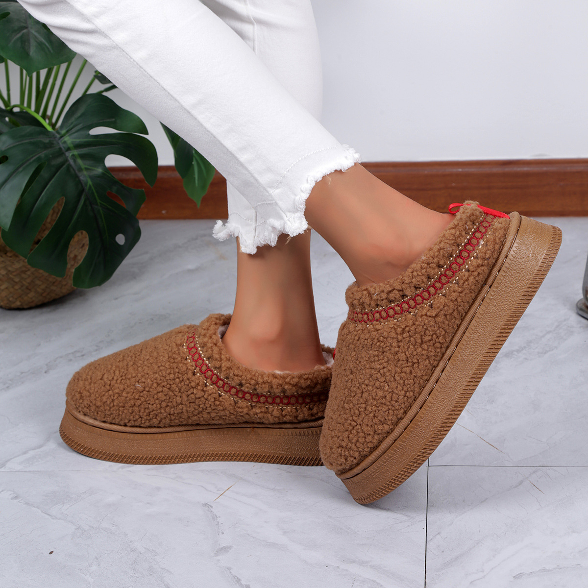 Új, bolyhos, vastag, meleg pamutcipő, lezser, százszorszép, vastag talpú, növelt könnyű női cipő._voghion.com