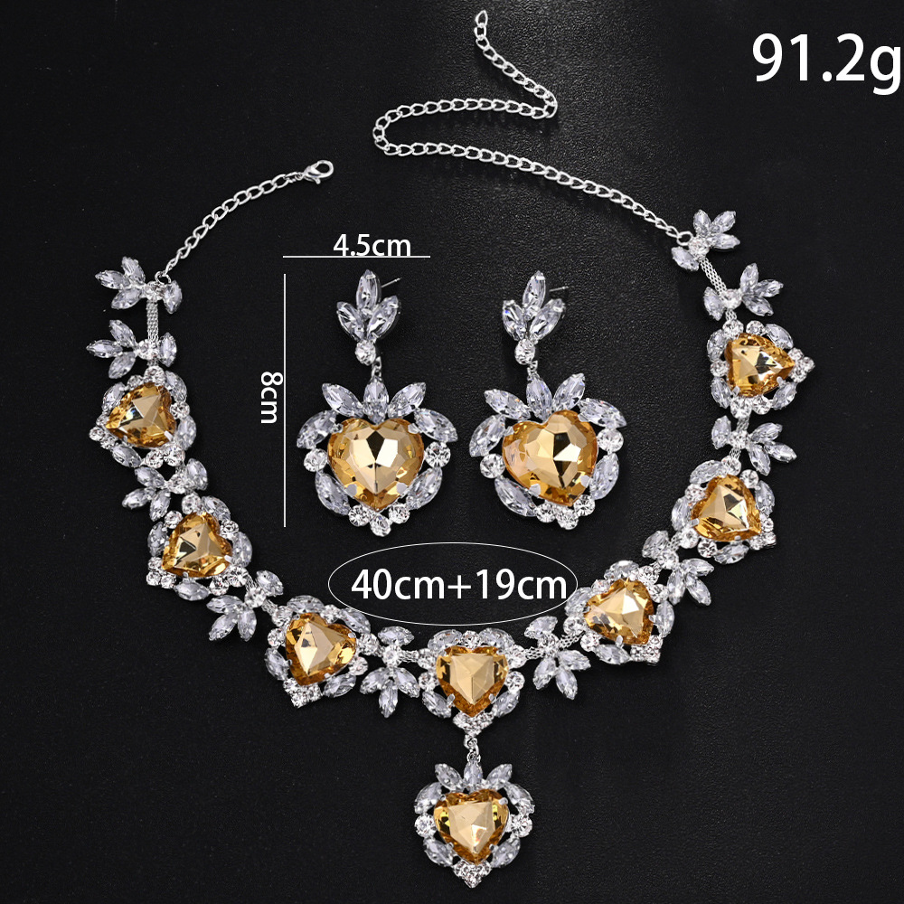 Europa y América amor conjunto de joyería de moda femenina alta sensación de diamante clavícula pendientes simples conjunto de joyería