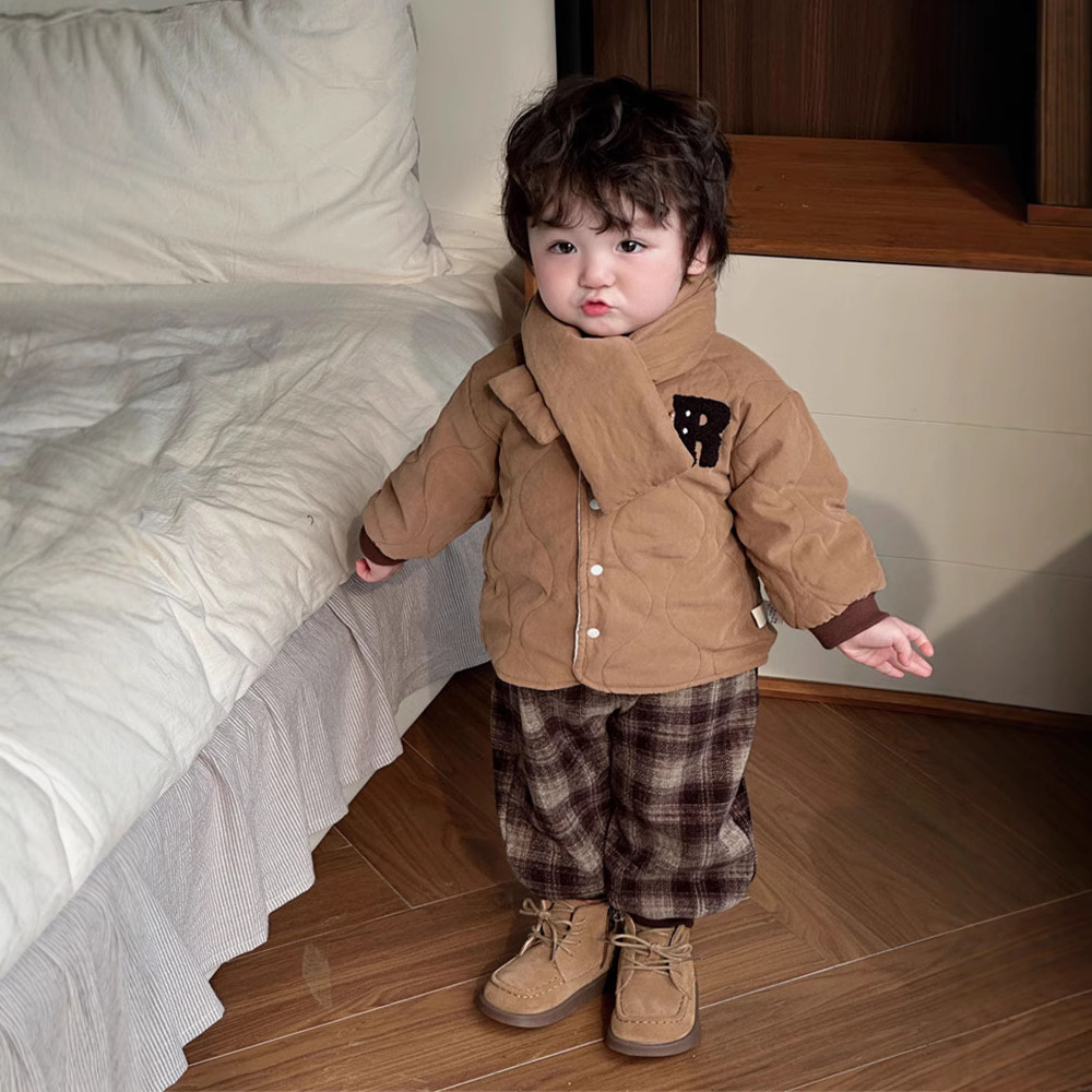 [Personalizado] Versión coreana de los nuevos modelos de otoño e invierno para bebés y niños pequeños, cómodos pantalones exteriores, pantalones de pata de gallo de todo fósforo para bebés image 4