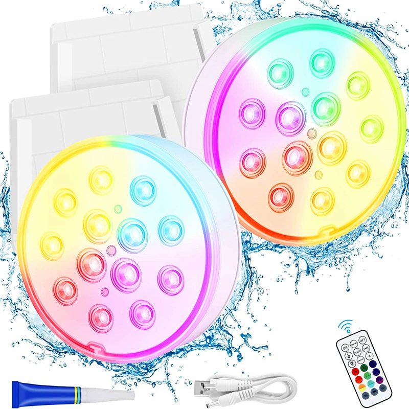 Новая USB-заряжаемая водонепроницаемая светодиодная лампа LED13 RGB с цветоизменением, ПДУ RF, погружная, с таймером для дна бассейна