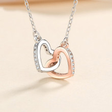 跨境亚马逊S925银双心项链心连心分色双环项饰速卖通欧美银饰品