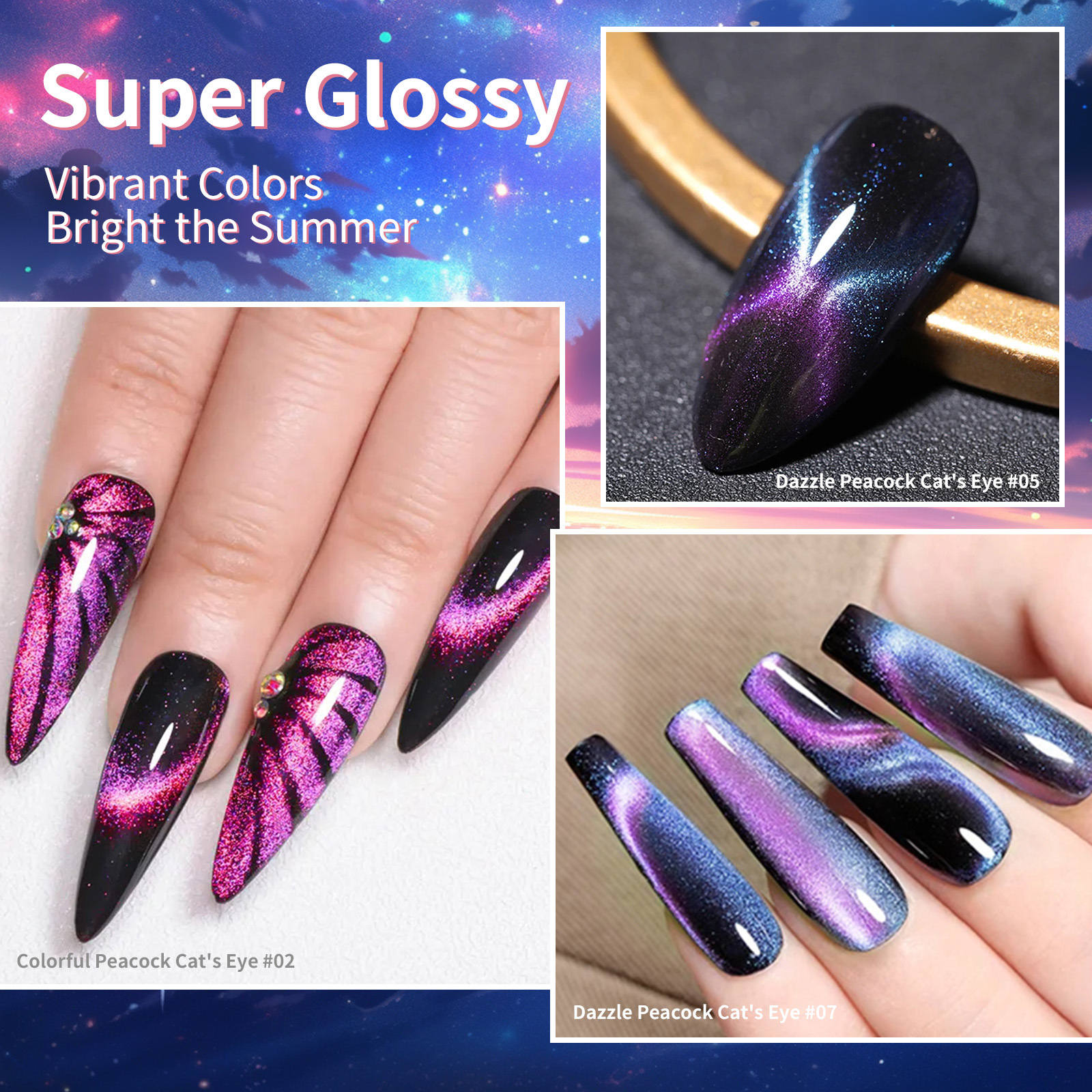 Juego de Gel de Uñas Ojo de Gato Pavo Real con Imán de Secado image 5