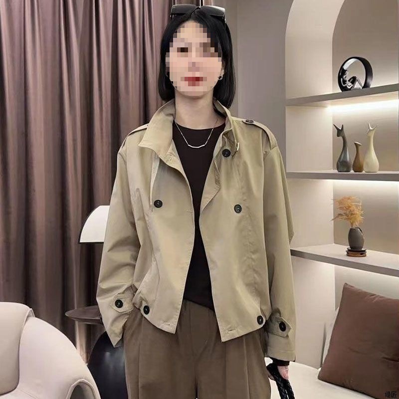 短款上衣2025年立领新款小个子宽松风衣外套女休闲秋季双排扣时尚|undefined