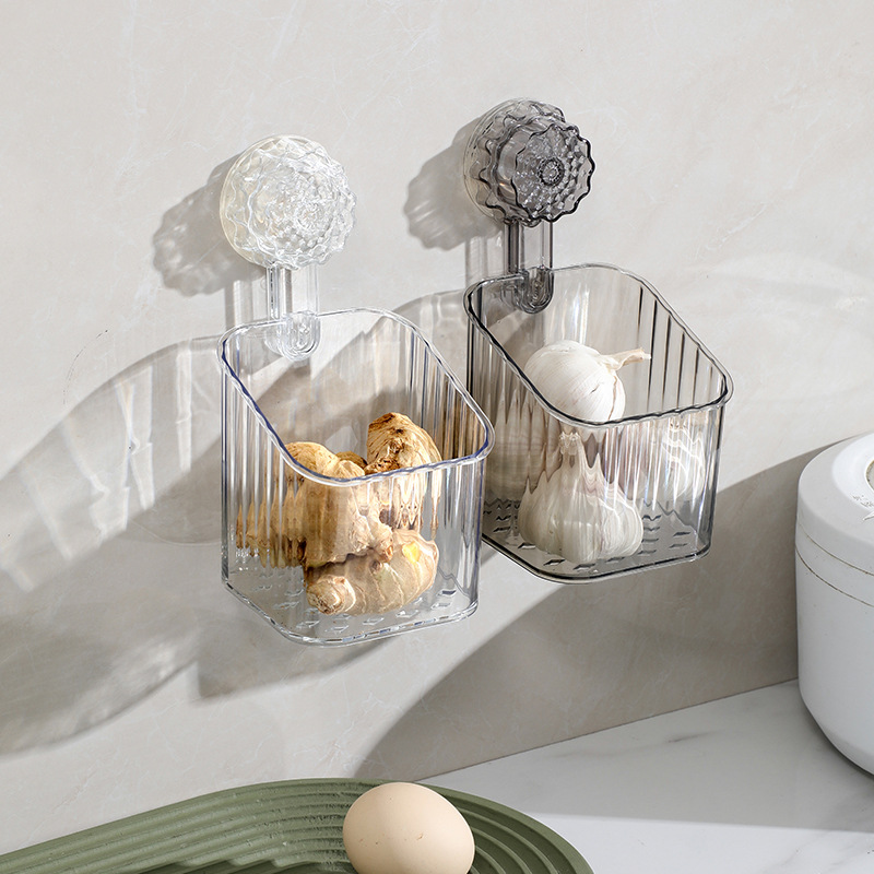 Rotating Suction Suction Type Non-Punch Large Capacity Storage Box Storage Rack Kitchen Household Snacks Nordic Storage Basket PET