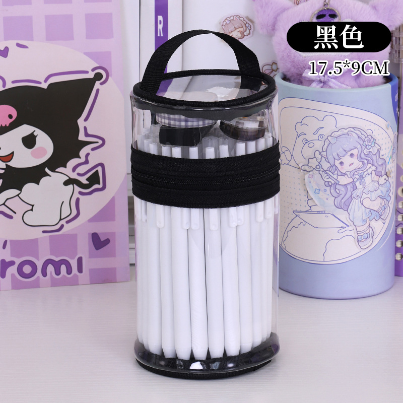 Bolsa de lápiz transparente redonda simple, caja de lápiz cilíndrico de alto valor facial, caja de papelería de almacenamiento de lápiz transparente de gran capacidad para estudiantes