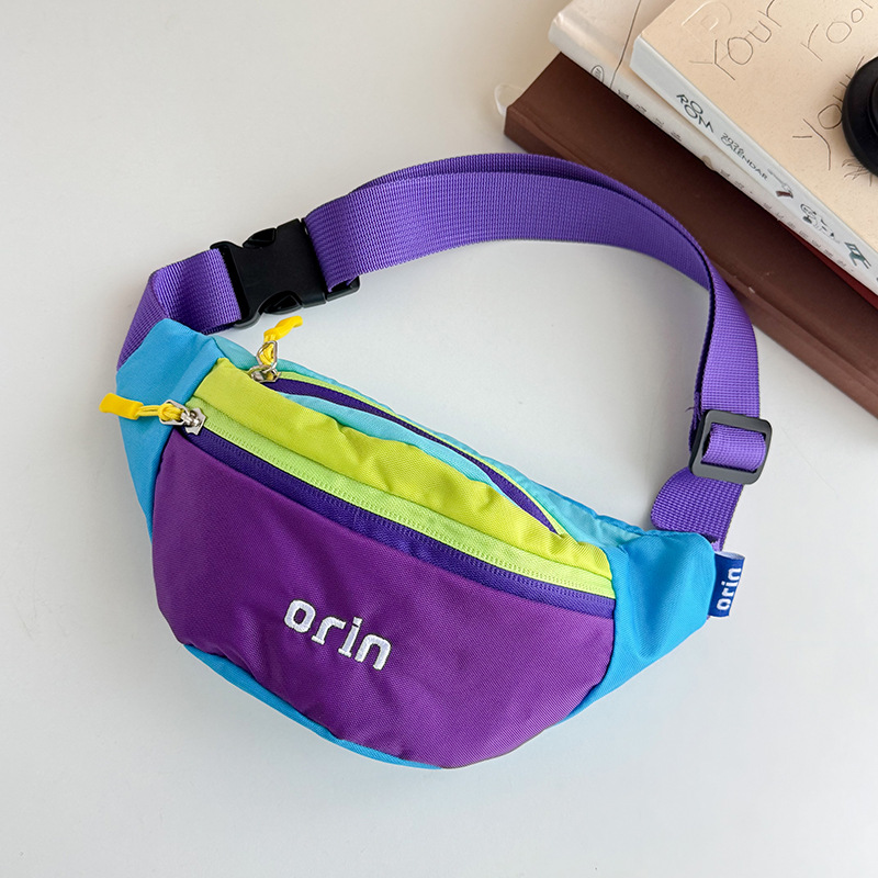 Fashionable Korean-style color-blocking new children's bag with letter patchwork, single-shoulder chest bag for outdoor use, sporty and casual versatile crossbody bag