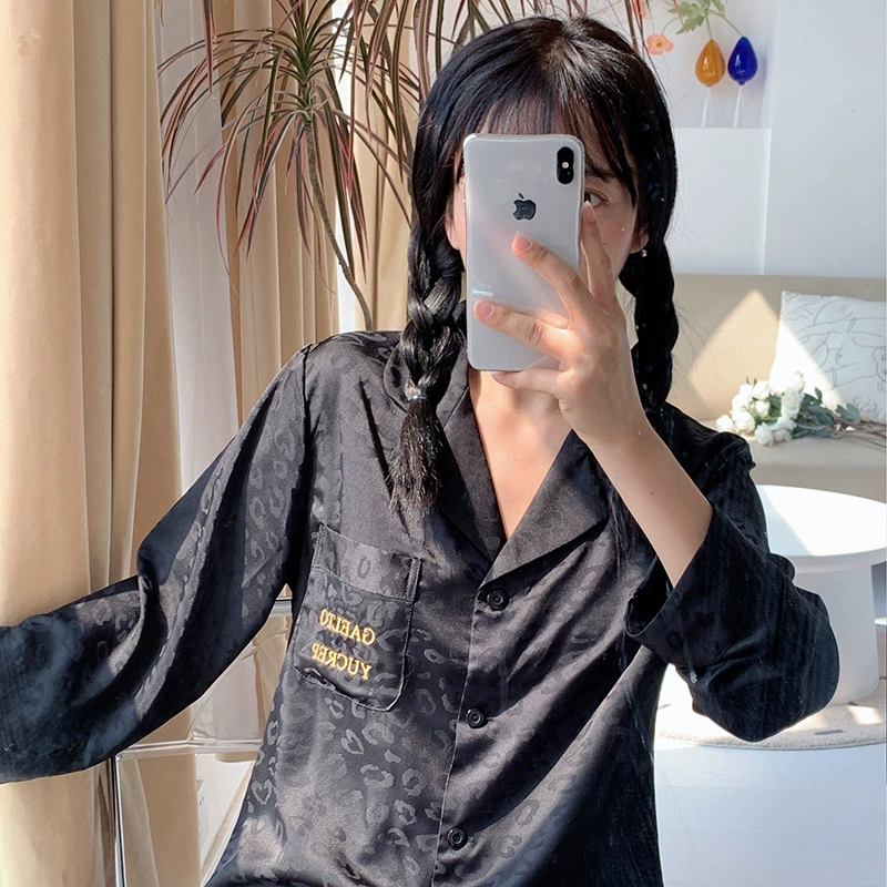 Роскошная пижама с леопардовым принтом женская старшая пара имитация шелка весенняя пижама женская 2024 новая домашняя одежда мужская