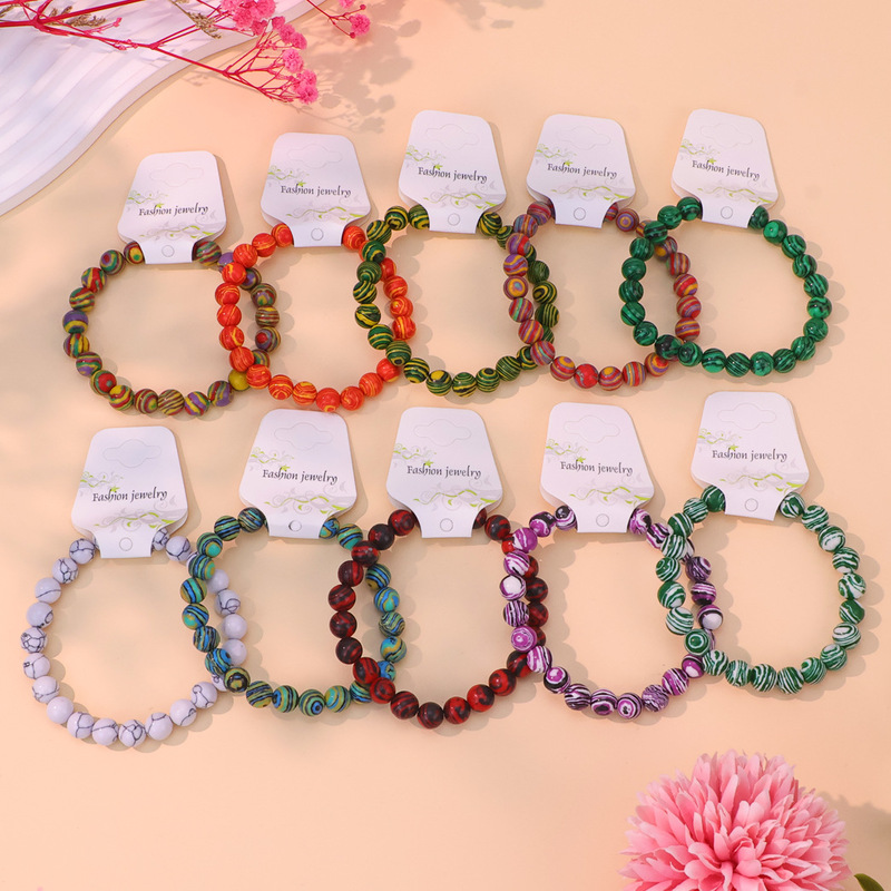 Natural stone beaded bracelet multicolor malachite elastic bracelet foreign trade jewelry factory wholesale card independent packaging Natural stone beaded bracelet multicolor malachite elastic bracelet foreign trade jewelry factory wholesale card independent packaging