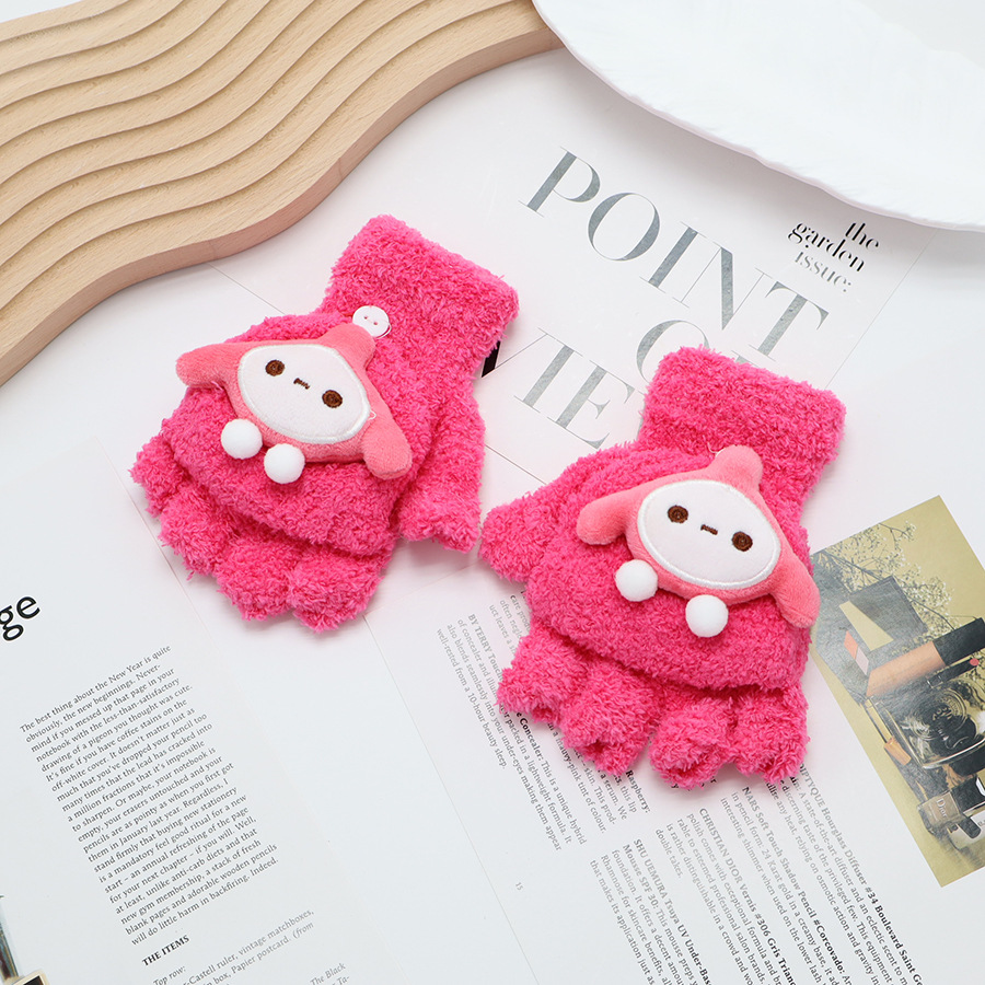 Guantes de invierno de medio dedo para niños niños niños niños niñas estudiantes lindos guantes de peluche de dibujos animados
