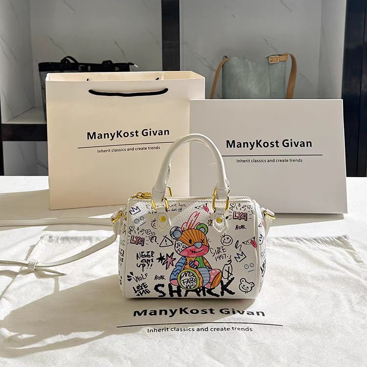 Borsa a tracolla con stampa graffiti a forma di orsacchiotto, borsa a cuscino, borsa a tracolla alla moda, borsa a mano di nicchia con stampa._voghion.com