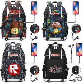 卡通外贸热销Roblox USB耳机青少年学生书包男女休闲旅行双肩背包