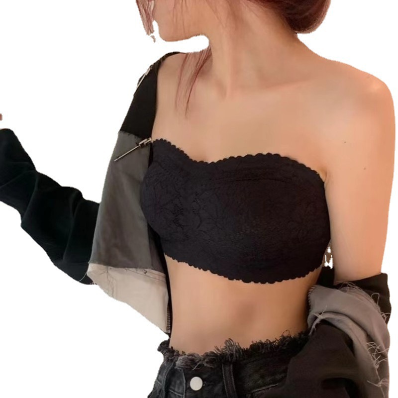 579 Vestido de novia de encaje sexy sin tirantes, top de tubo, ropa interior antideslumbrante, espalda sexy, pecho pequeño, sujetador antideslizante